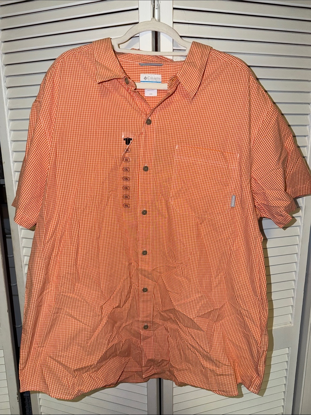 Columbia Men’s Orange Check Short-Sleeve Button-Down Shirt